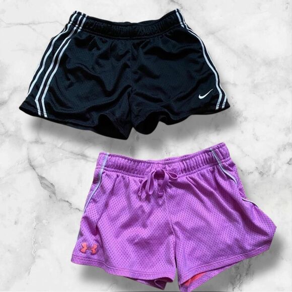 Under Armour & Nike Girls Mesh Athletic Shortie Shorts Lot of 2 - Youth Medium - Picture 1 of 9